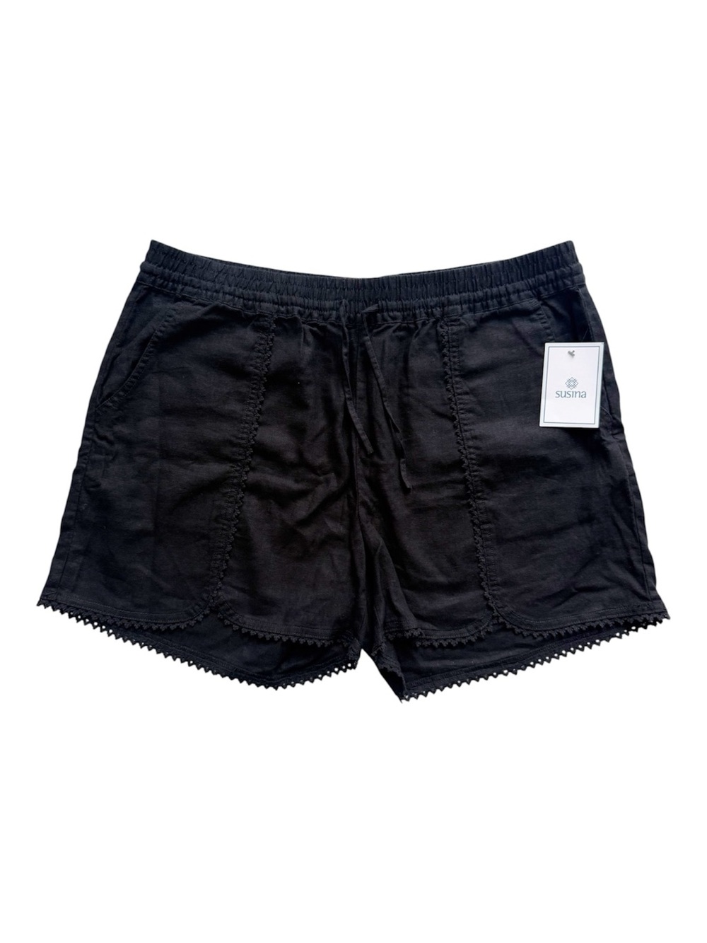 NWT Susina Linen Blend Black Shorts Size XL